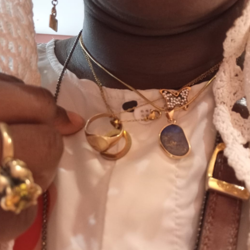 Personal jewellery of Princess Akosua, including a gold, lapis-lazuli blue bettle necklace which are not dissimilar to those of Queen Iâhhotep and mother of Kamosis and Amosis